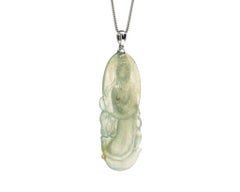 Light Green Jadeite Jade Quan Yin Pendant, Certified Untreated