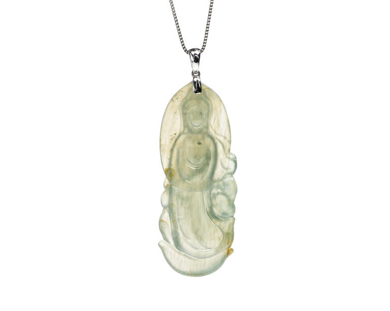 Light Green Jadeite Jade Quan Yin Pendant, Certified Untreated For Sale at 1stDibs