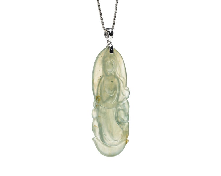 Light Green Jadeite Jade Quan Yin Pendant, Certified Untreated For Sale at 1stDibs