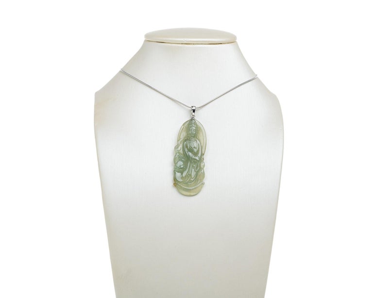 Light Green Jadeite Jade Quan Yin Pendant, Certified Untreated For Sale at 1stDibs