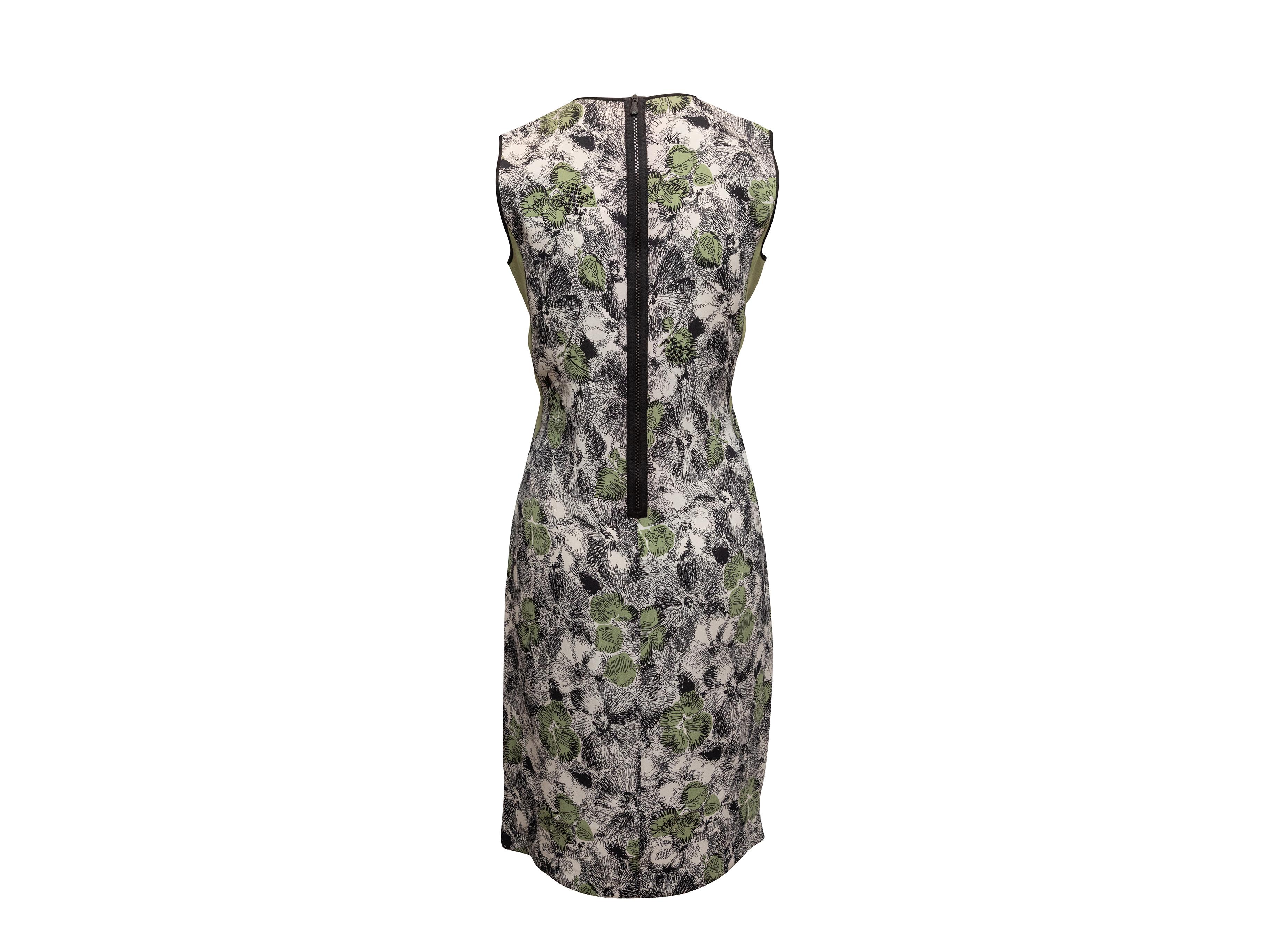 Gray Light Green & Multicolor Bottega Veneta Silk Floral Print Dress Size IT 40 For Sale