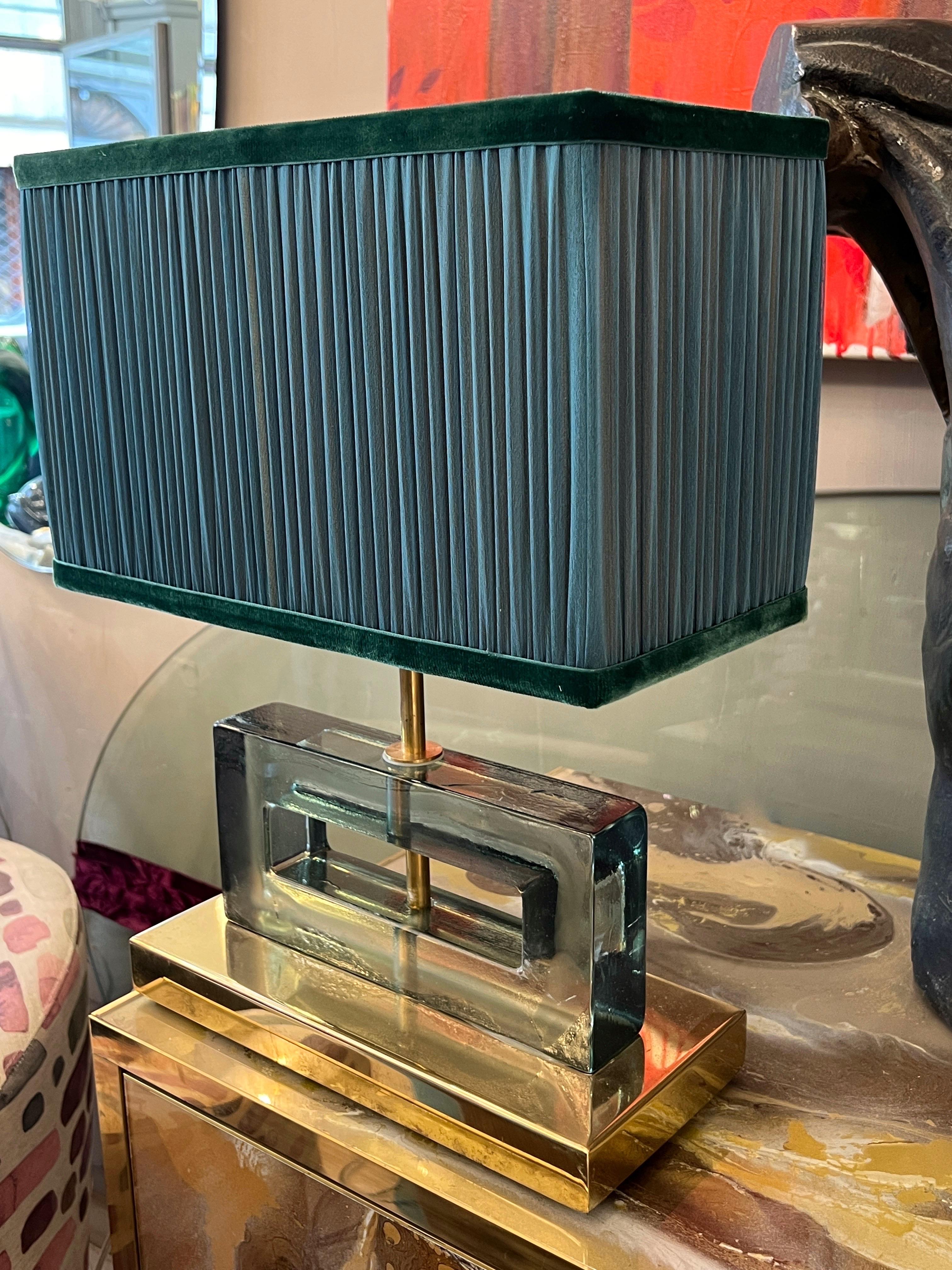 Light Green Murano Glass Blocks Lamps with Our Matching Lampshades, 1970s For Sale 4