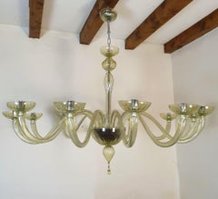 Light Green Murano Glass Extra Large Chandelier, Mid-Century Modern