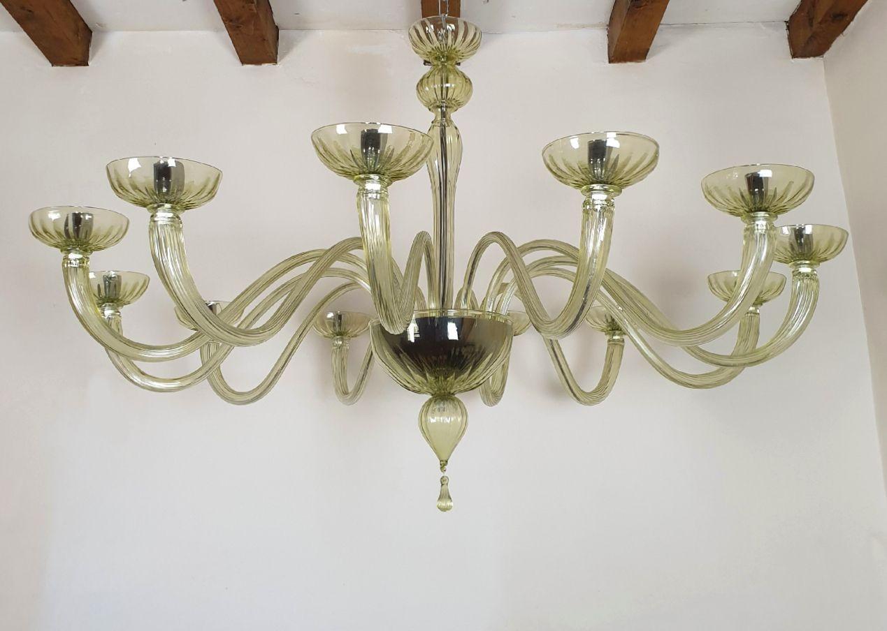 Italian Light Green Murano Glass Extra Large Chandelier, Mid-Century Modern