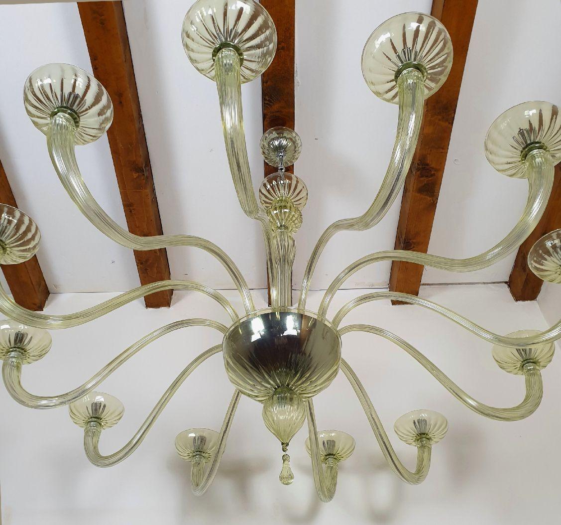 Late 20th Century Light Green Murano Glass Extra Large Chandelier, Mid-Century Modern