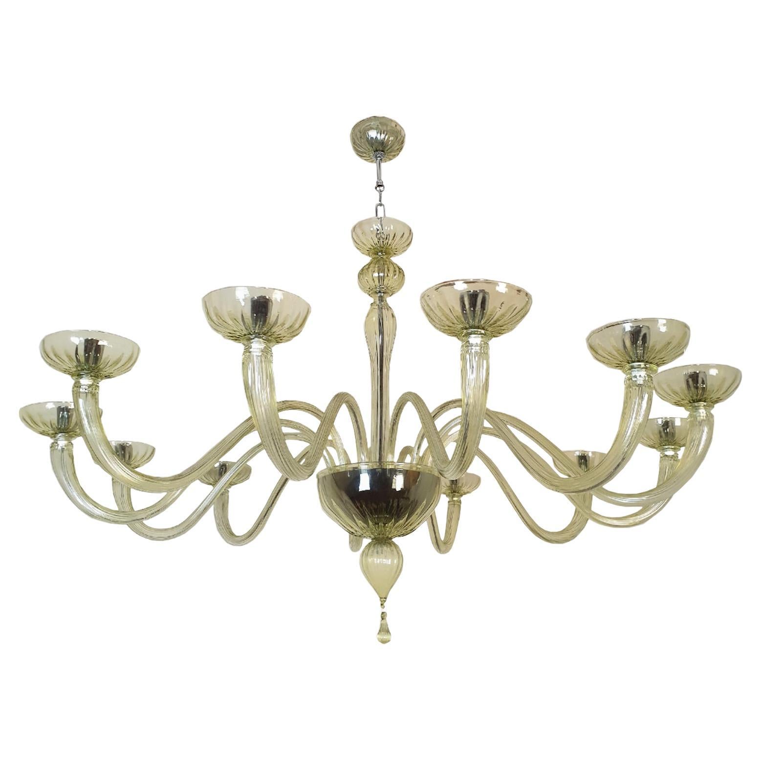 Light Green Murano Glass Extra Large Chandelier, Mid-Century Modern