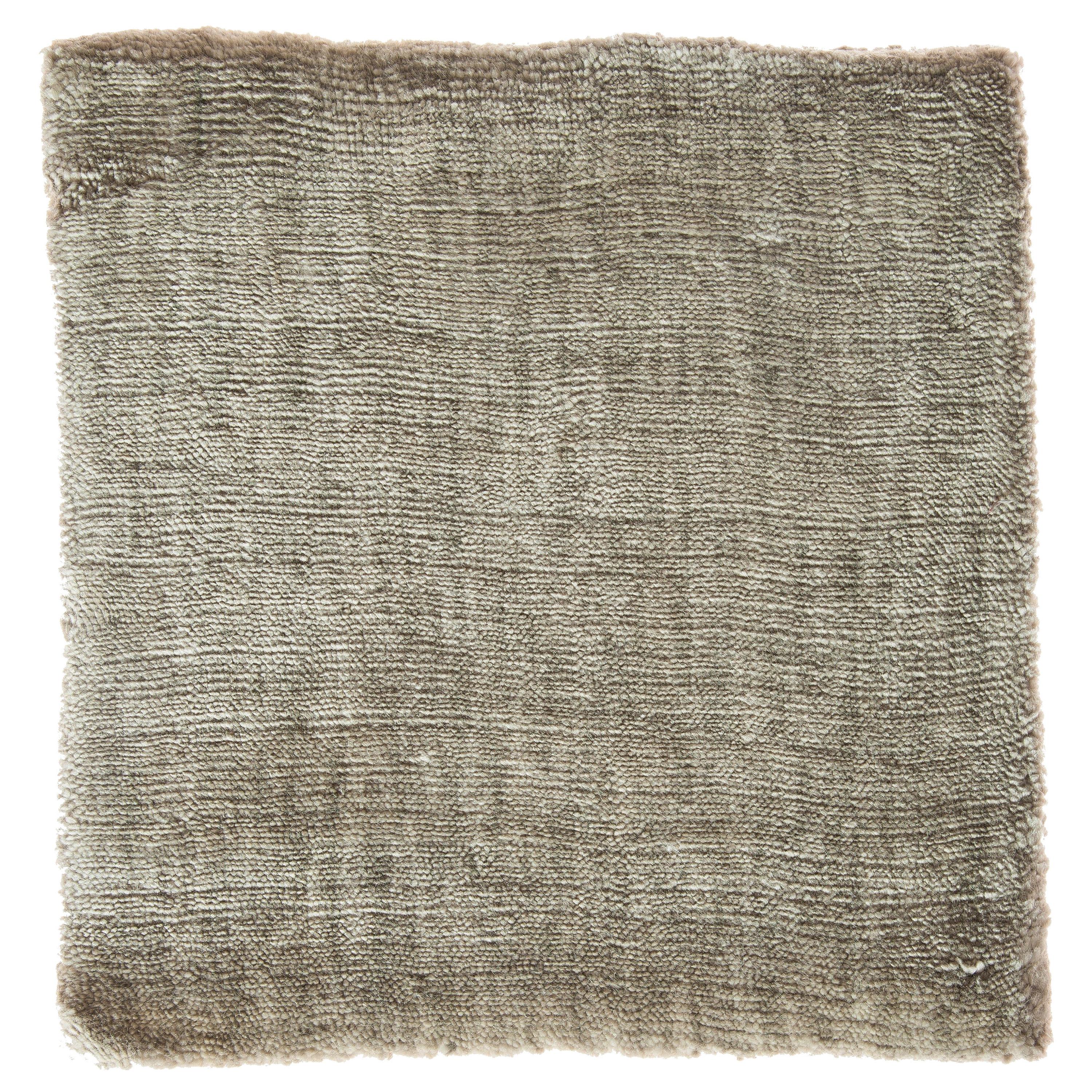 Light Green Olive Color Hand-Loomed Bamboo Silk Solid Neutral Rug in Oversize