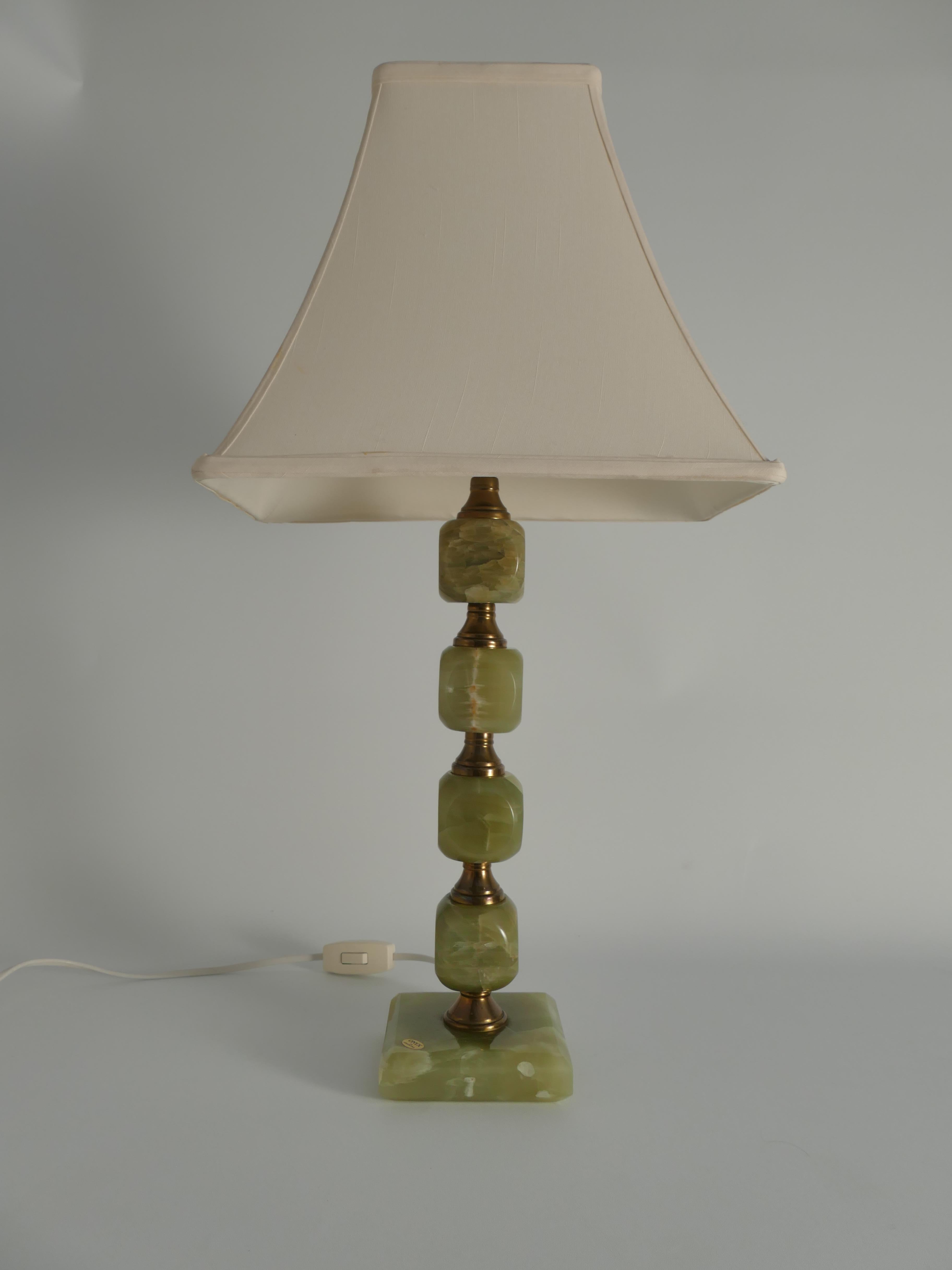 Onyx Lampe de bureau vert clair et laiton de Tornborg & Co, Suède, 1970 en vente