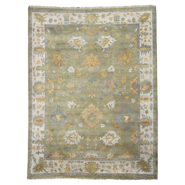 Luxurious Hand Loomed Light Green Area Rug 12'x15' For Sale at 1stDibs