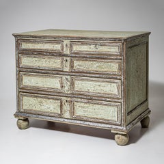 Light Green Patinated Chest of Drawers with Silvered Accents, late 18th Century