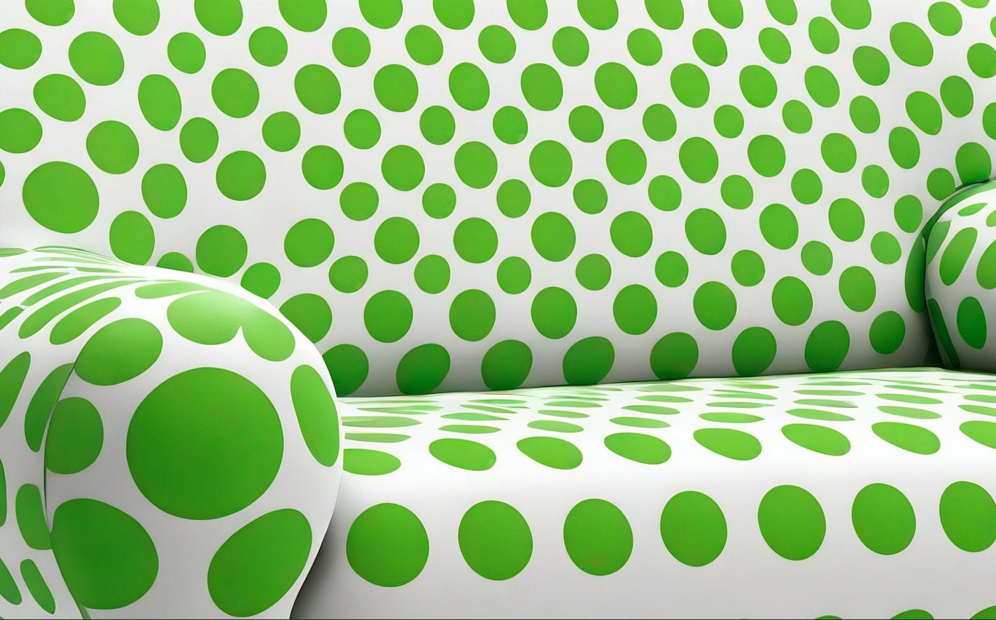 Kunsthandwerklicher kühner grüner Polkadot-Loungesessel (Polster) im Angebot