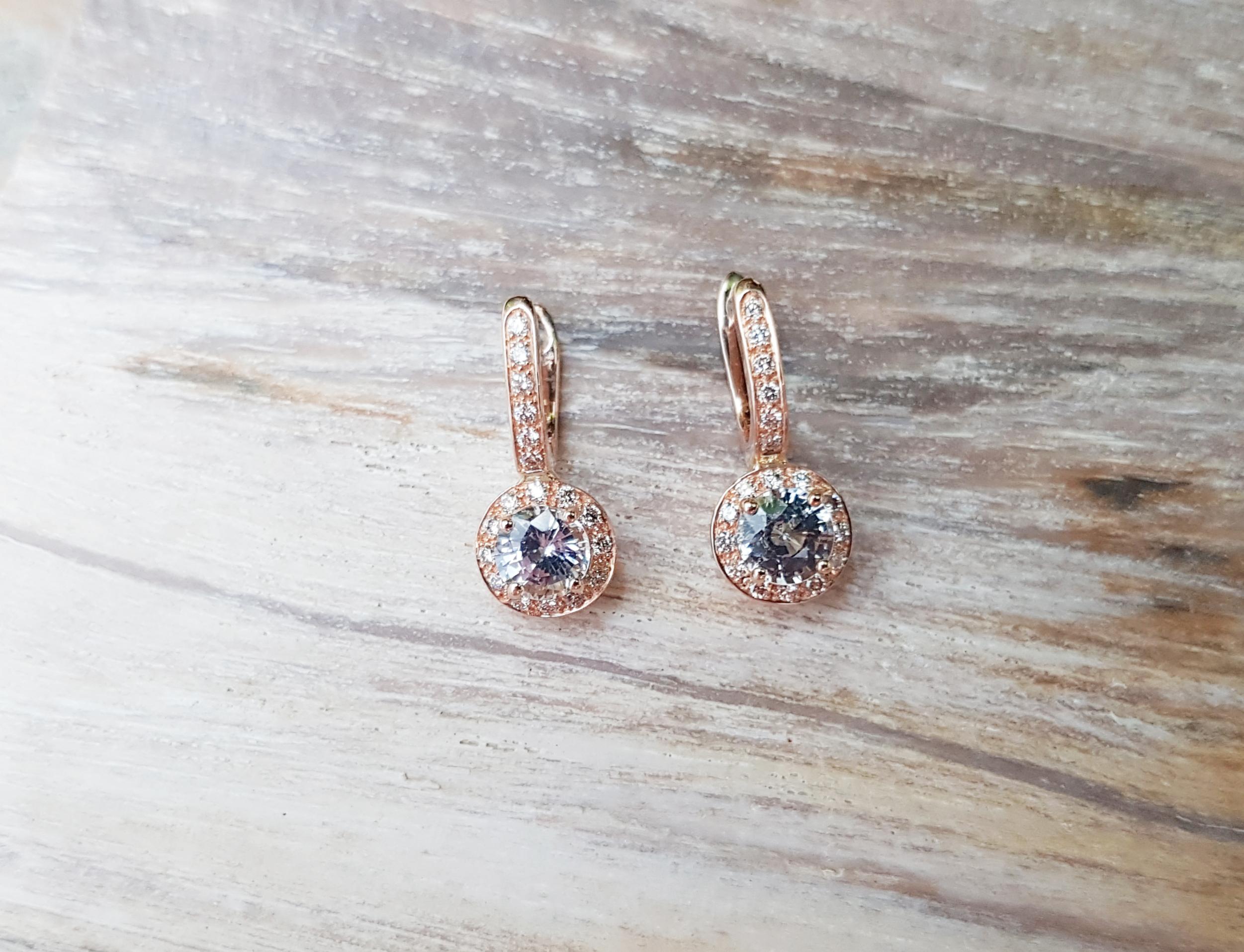 Light Green Sapphire with Brown Diamond Earrings Set in 18 Karat Rose Gold  For Sale 1