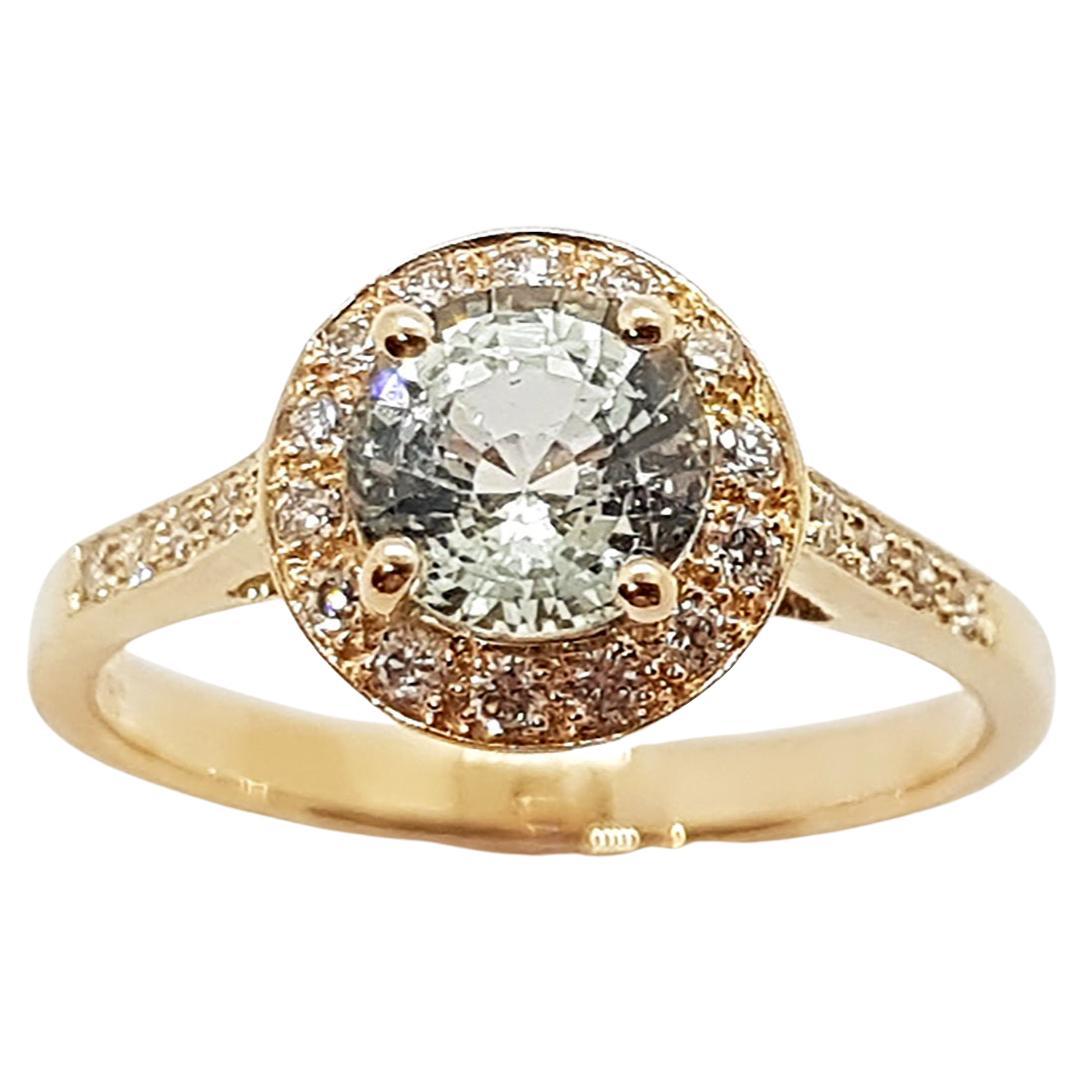 Light Green Sapphire with Brown Diamond Ring Set in 18 Karat Rose Gold Settings For Sale