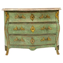 Antique Light Green Serpentine Shaped Swedish Rococo Chest Drawers