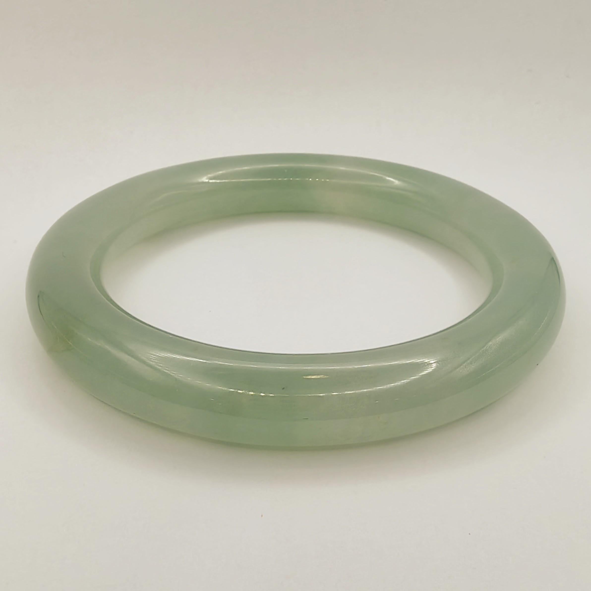 Contemporary Genuine Burmese Light Green Thick Jade Bangle For Sale