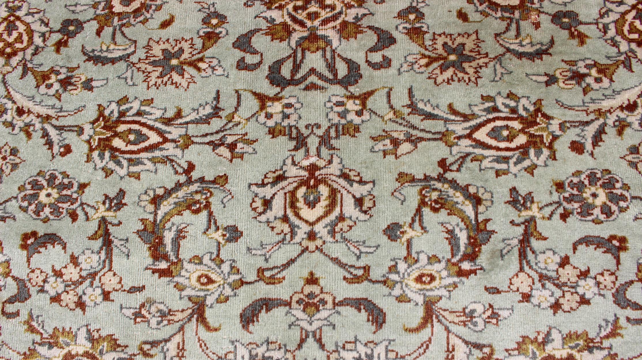 Light Green Vintage Persian Kashan Rug With All Over Design 3