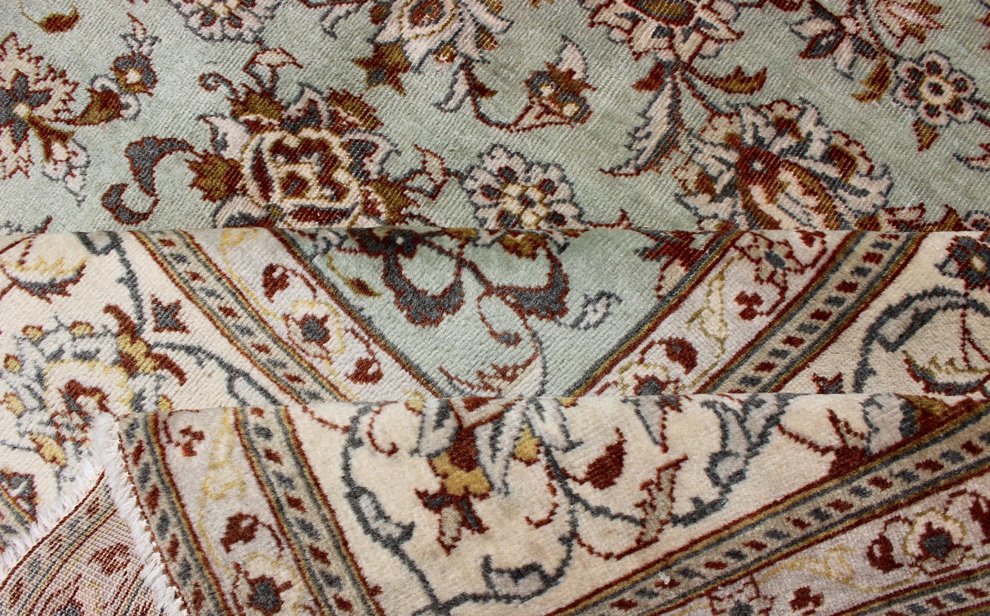 Light Green Vintage Persian Kashan Rug With All Over Design 6