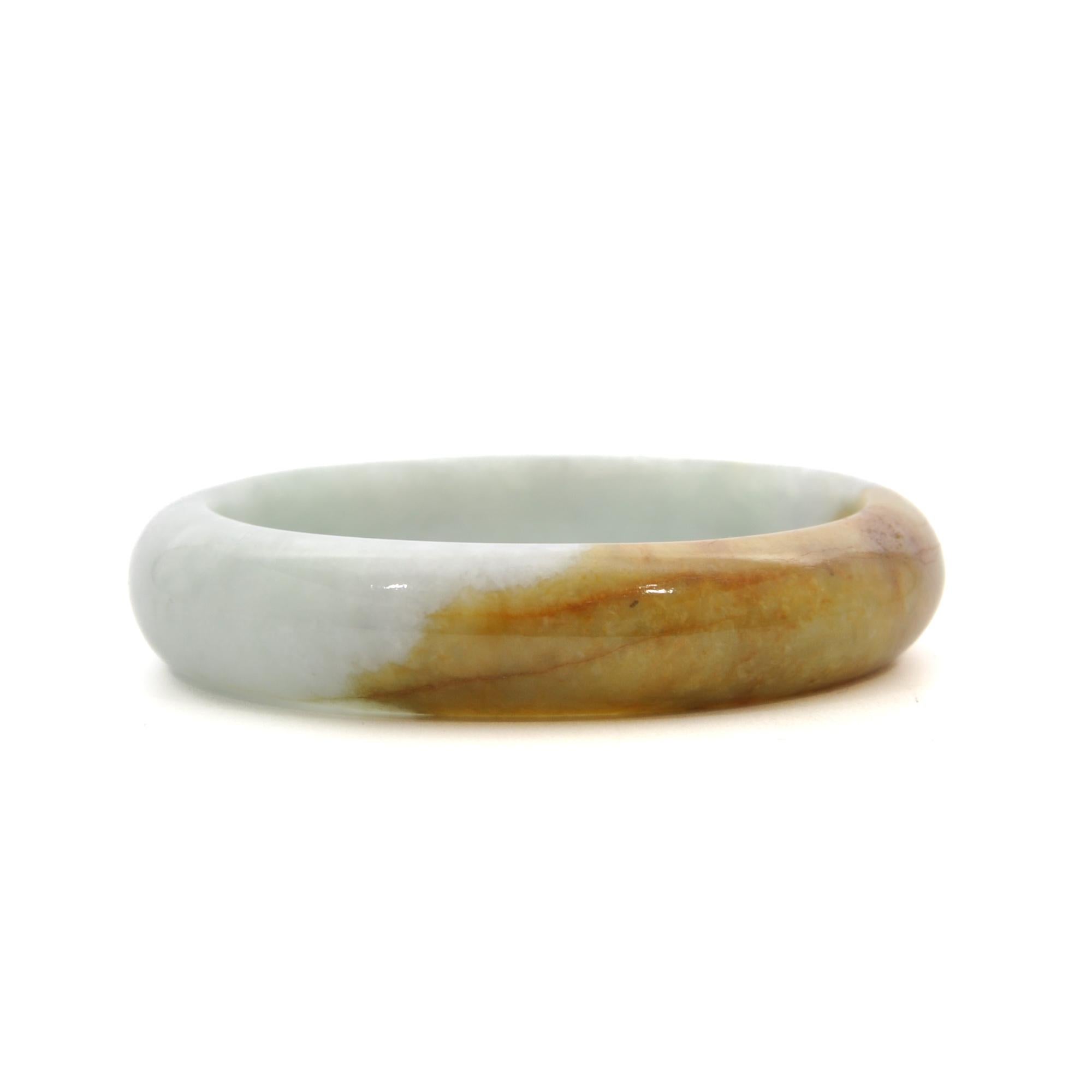 Round Cut Light Greenish Grey and Brown Jadeite Jade Bangle Bracelet, A-Jade Certified For Sale