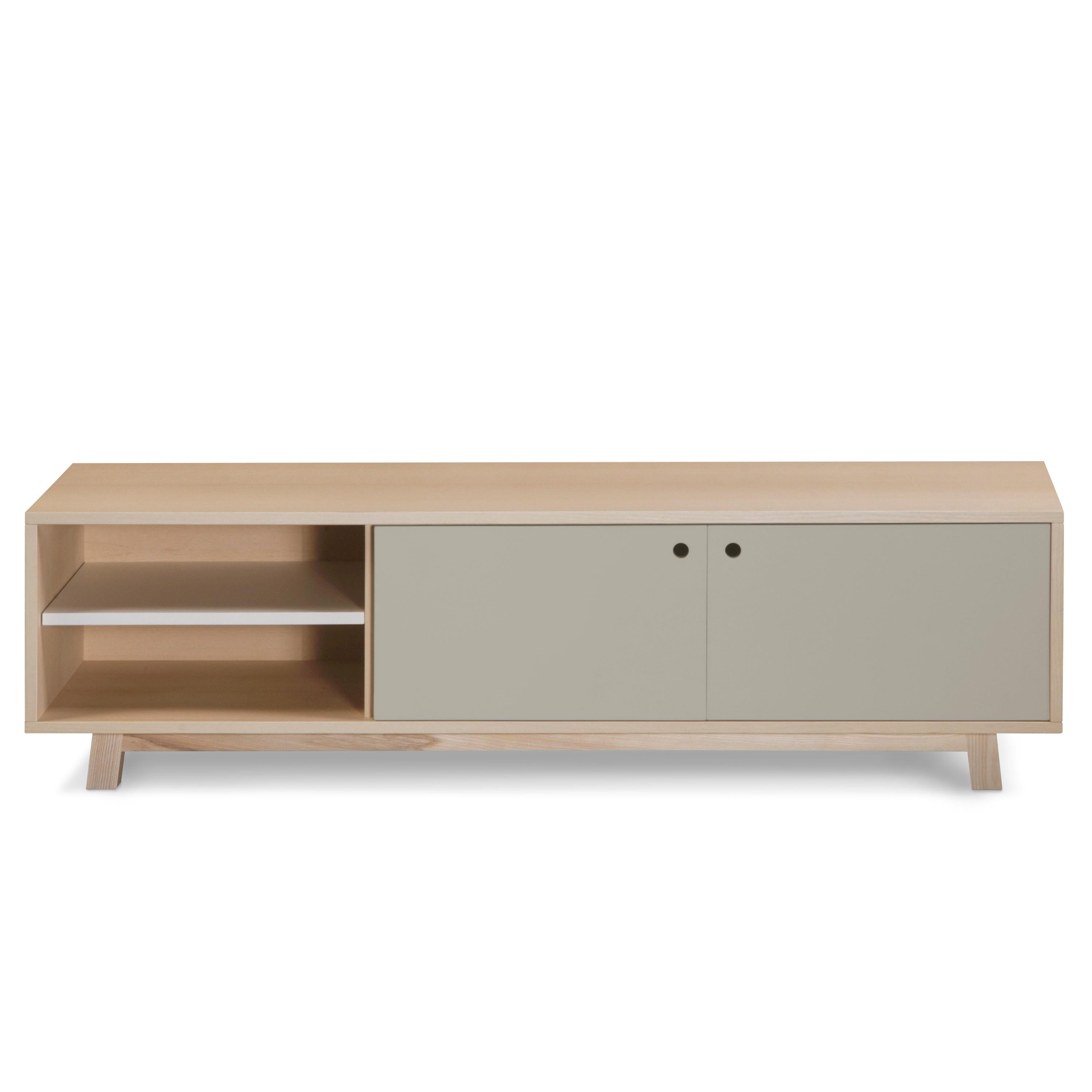 Lacquered Light Grey 2-Door TV Cabinet in ash with 11 colours, design E. Gizard - Paris For Sale