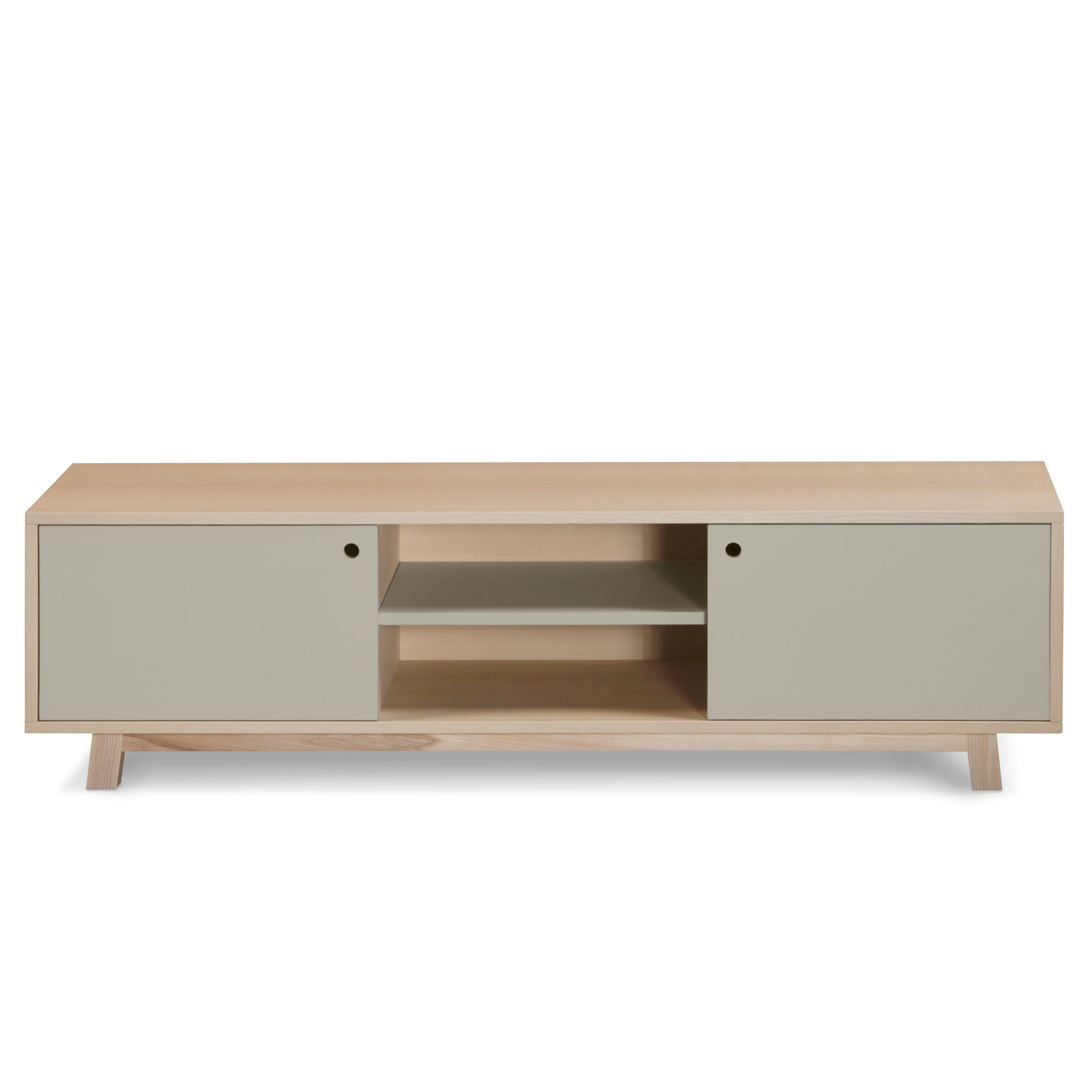 Light Grey 2-Door TV Cabinet in ash with 11 colours, design E. Gizard - Paris For Sale 1