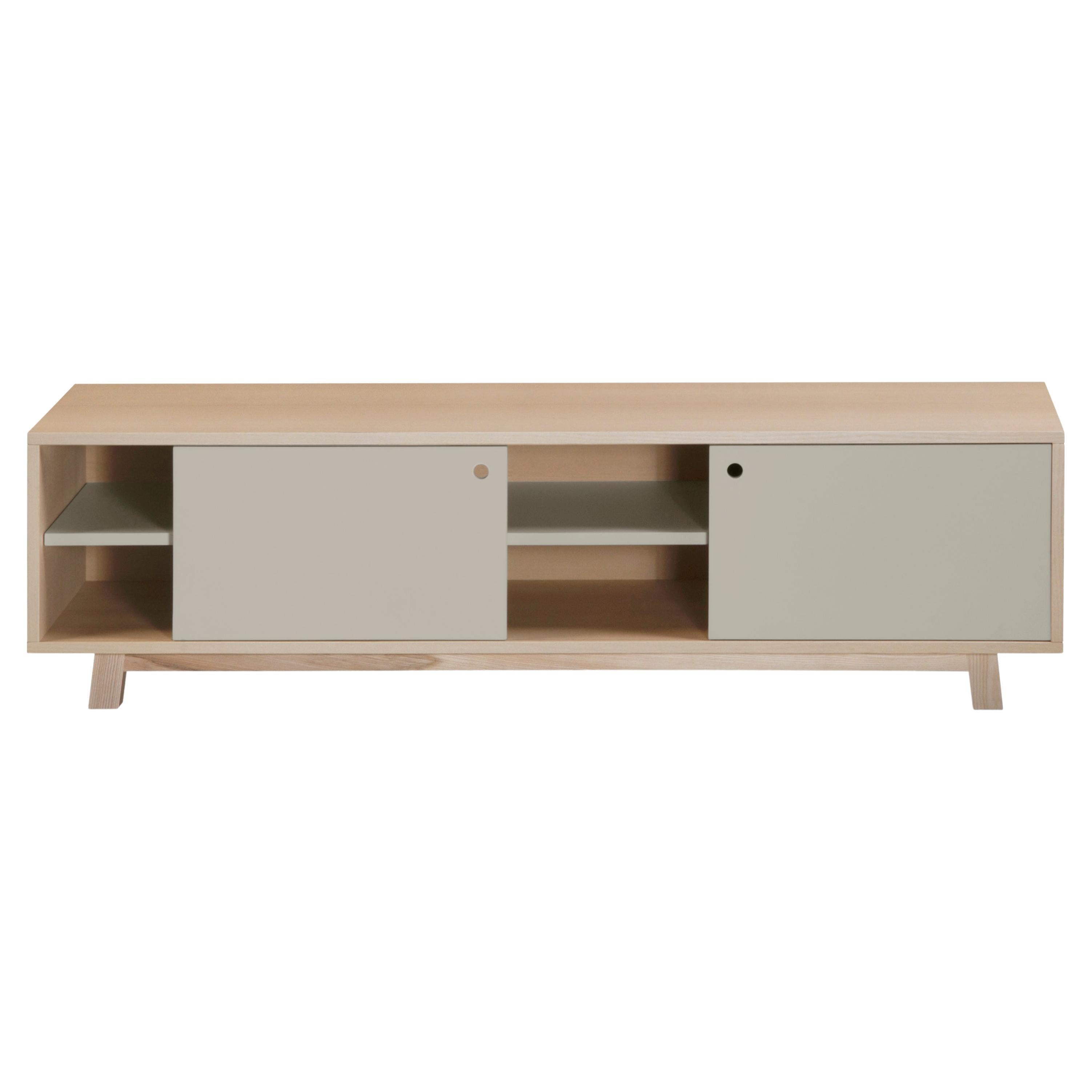 Light Grey 2-Door TV Cabinet in ash with 11 colours, design E. Gizard - Paris For Sale