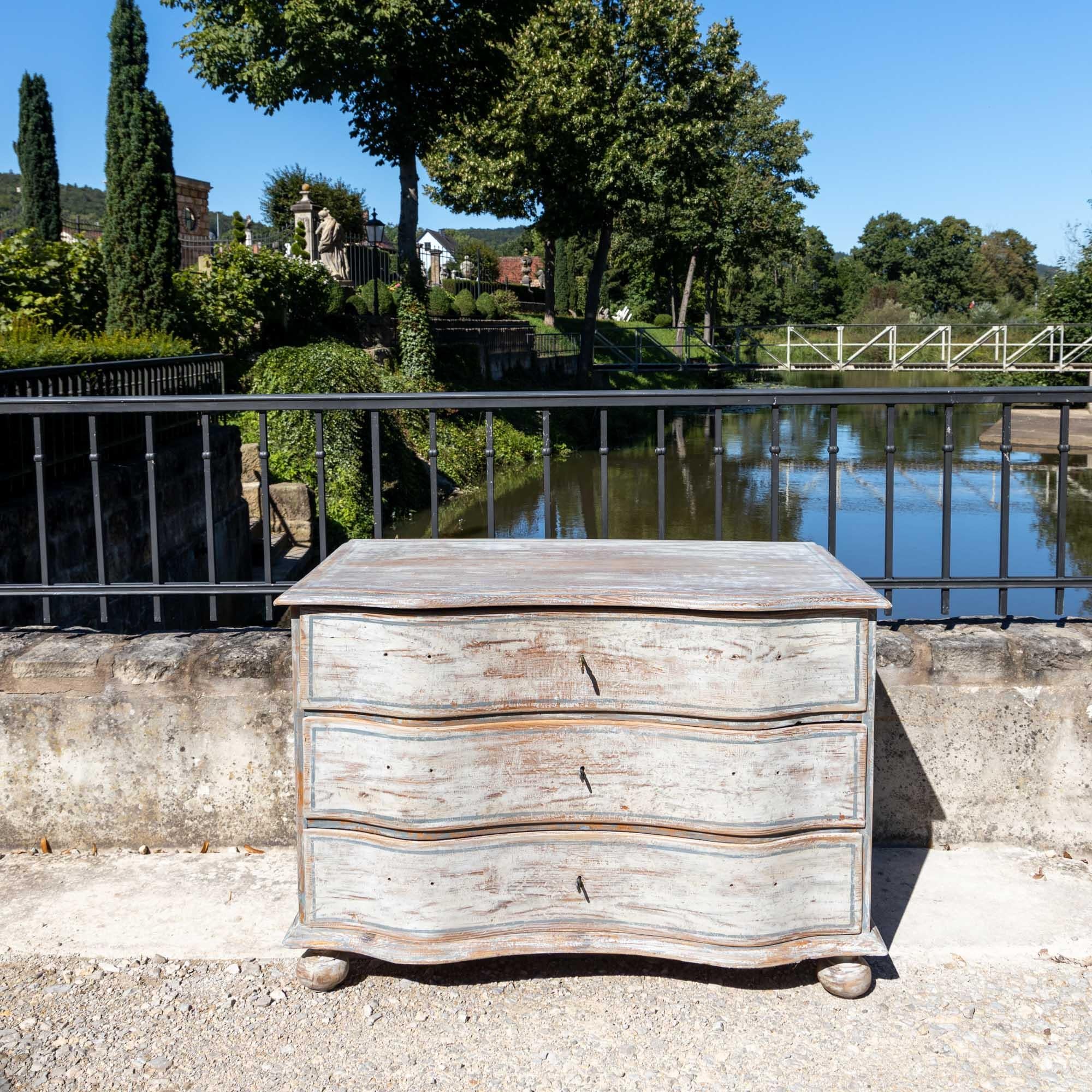Wood Light grey baroque chest of drawers, 18th century For Sale