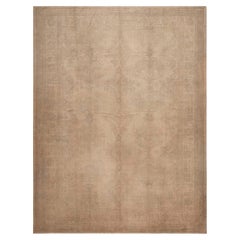 Light Grey Cream Color Tribal Design Antique Turkish Oushak Rug 11'9" x 15'4"