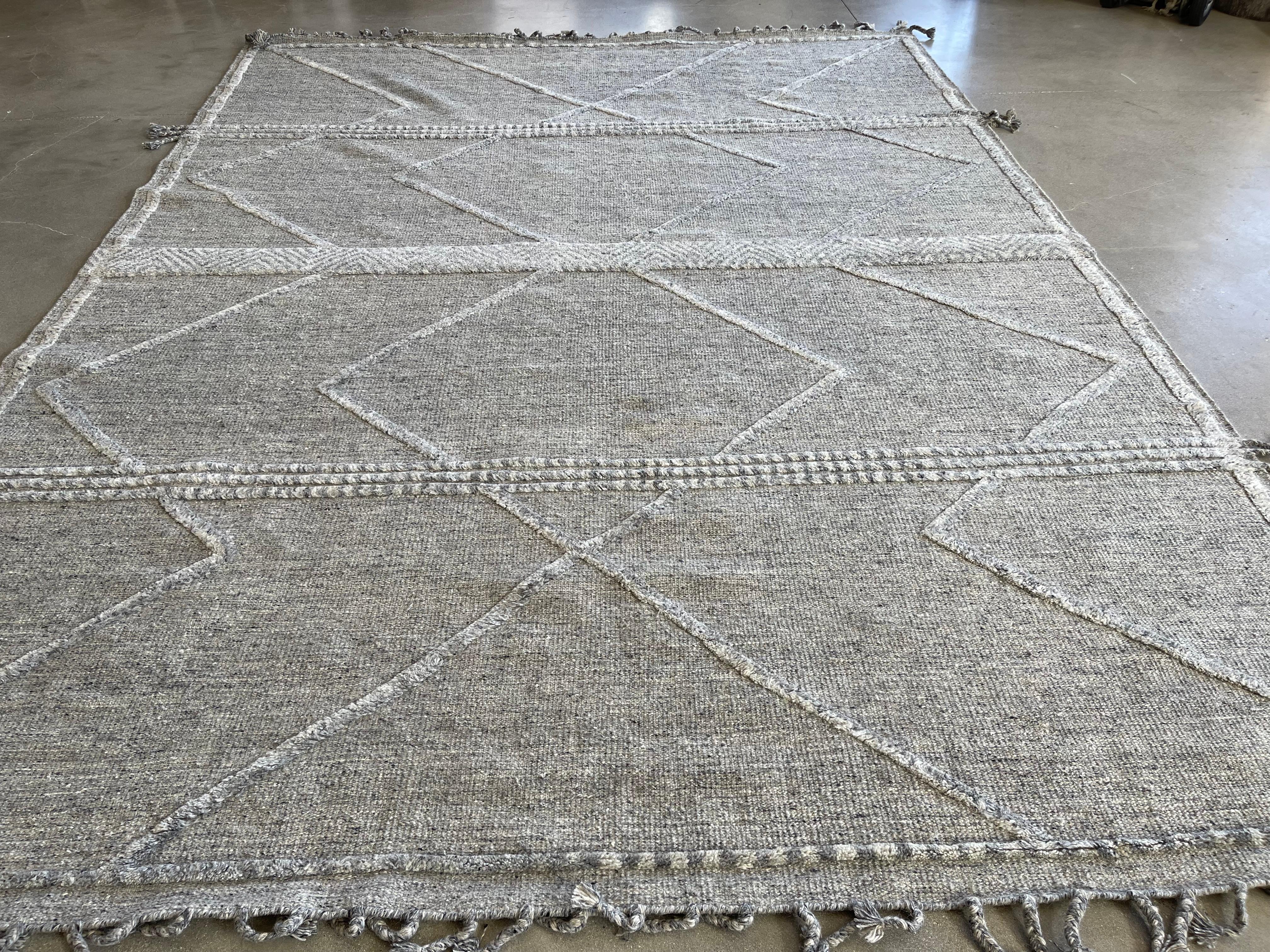Indian Light Grey and Dark Grey High Low Moroccan Design Area Rug For Sale