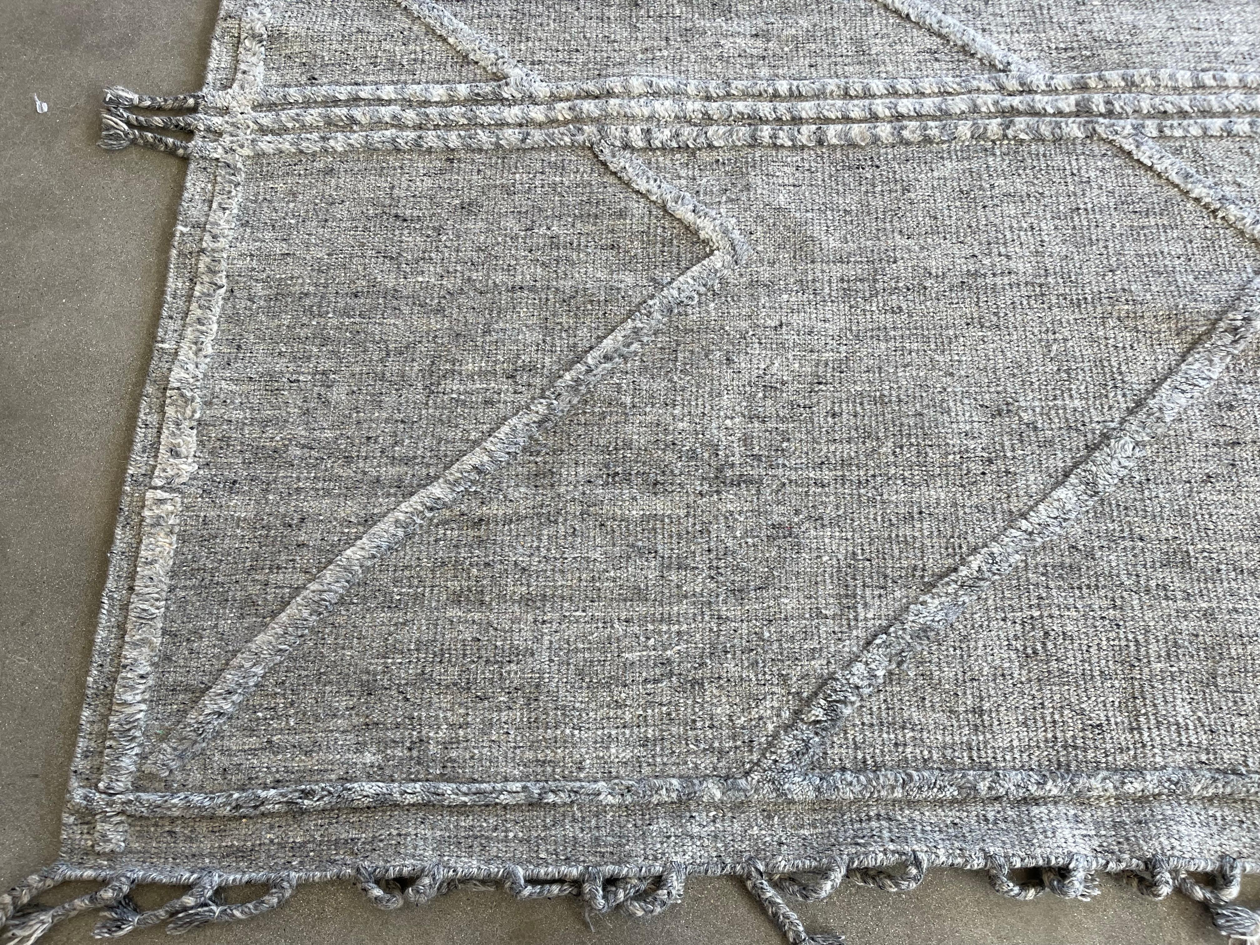 Hand-Knotted Light Grey and Dark Grey High Low Moroccan Design Area Rug For Sale