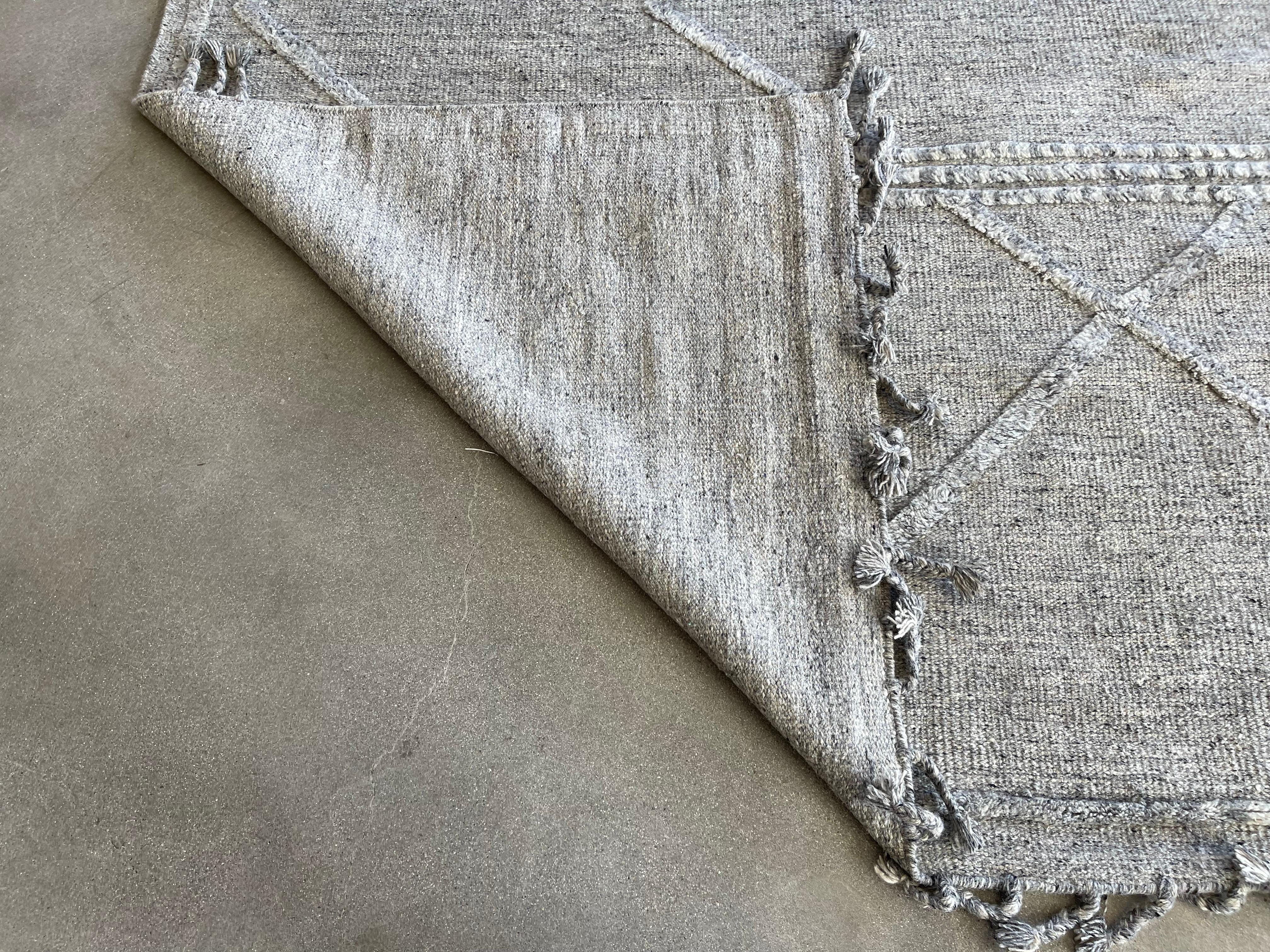 Wool Light Grey and Dark Grey High Low Moroccan Design Area Rug For Sale