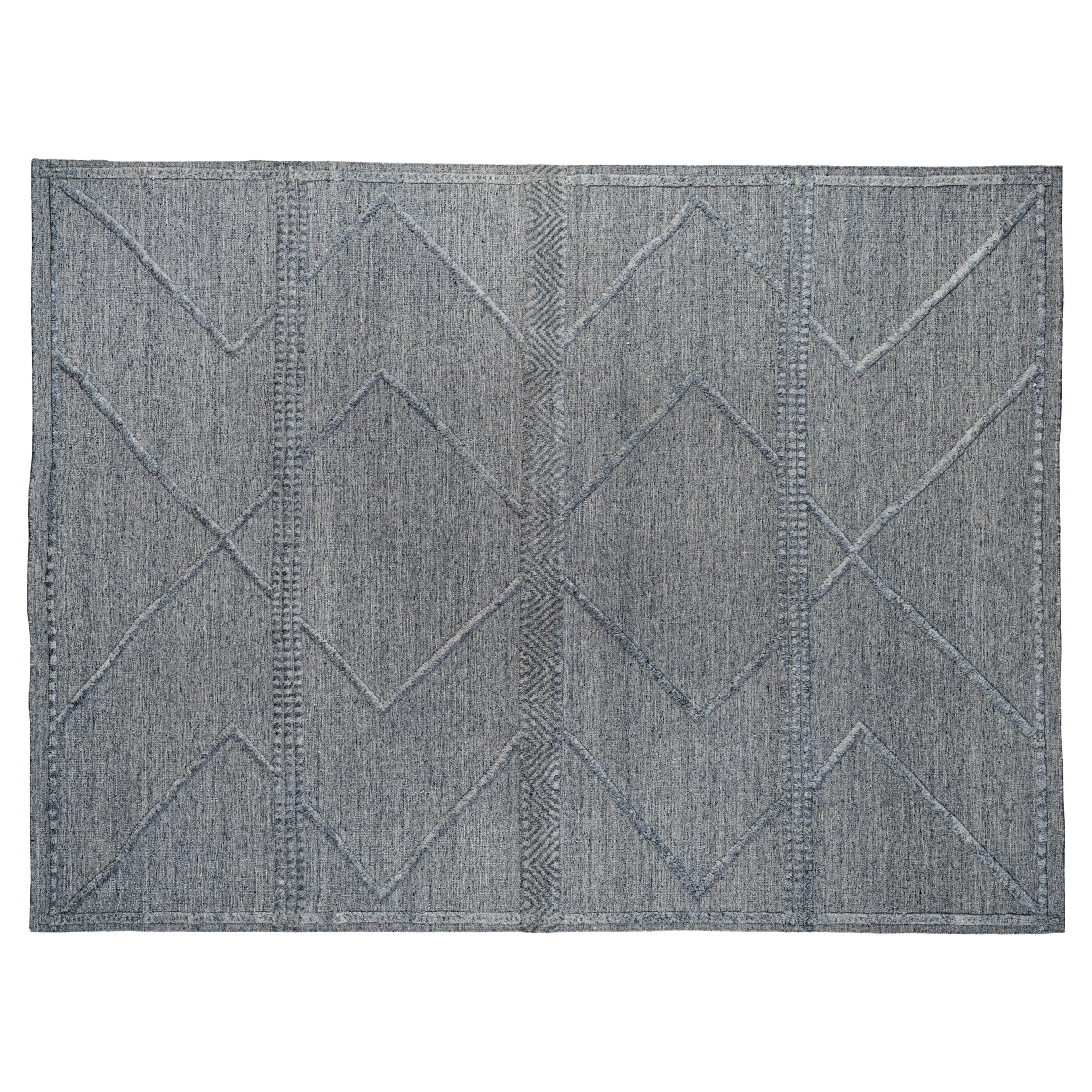 Light Grey and Dark Grey High Low Moroccan Design Area Rug