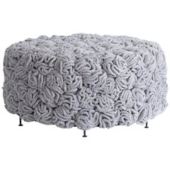 Light Grey Gold Pouf, Handmade Crochet elements in Cotton & Polyester