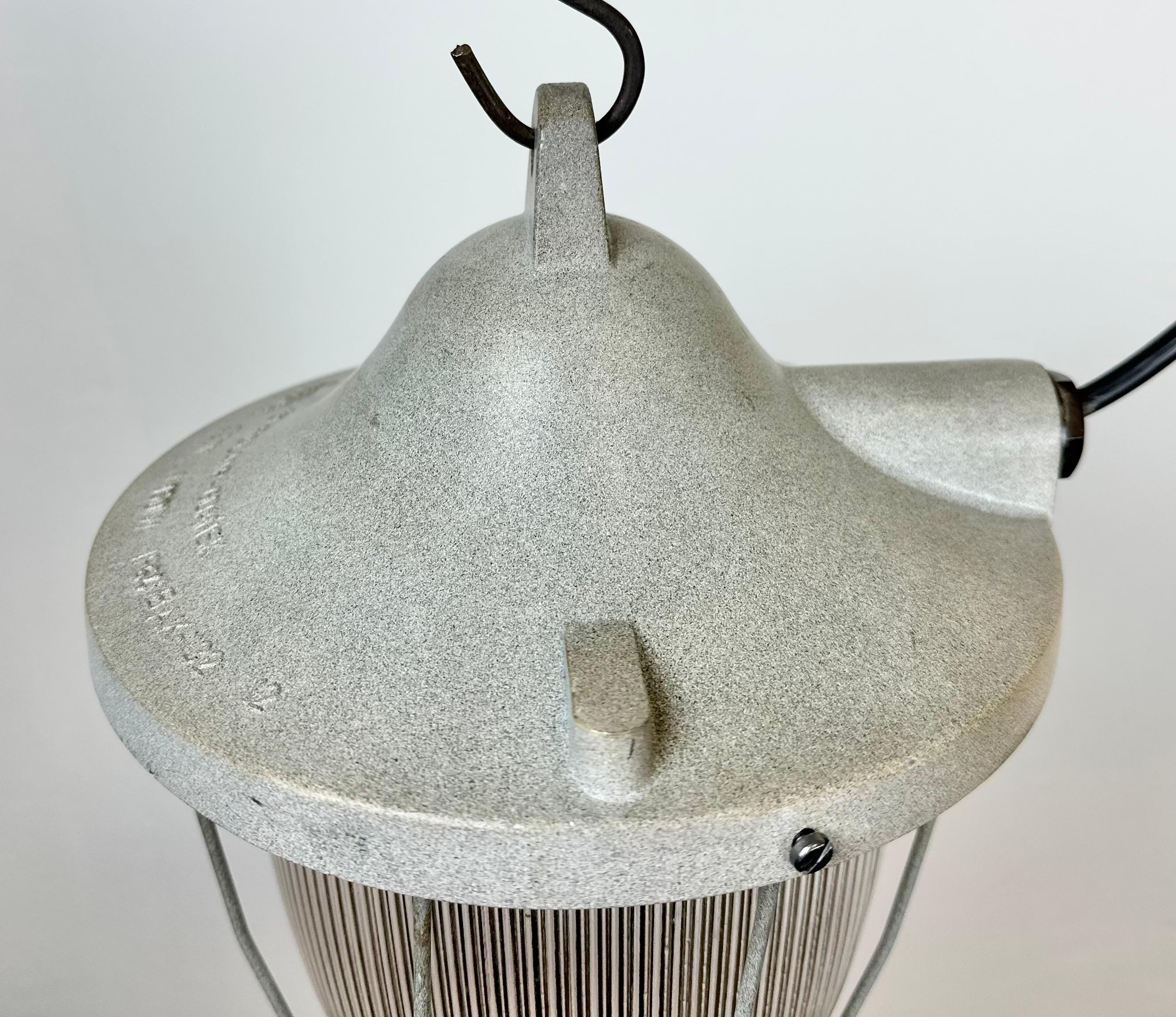 Light Grey Industrial Bunker Light from Polam Gdansk, 1970s In Good Condition For Sale In Kojetice, CZ