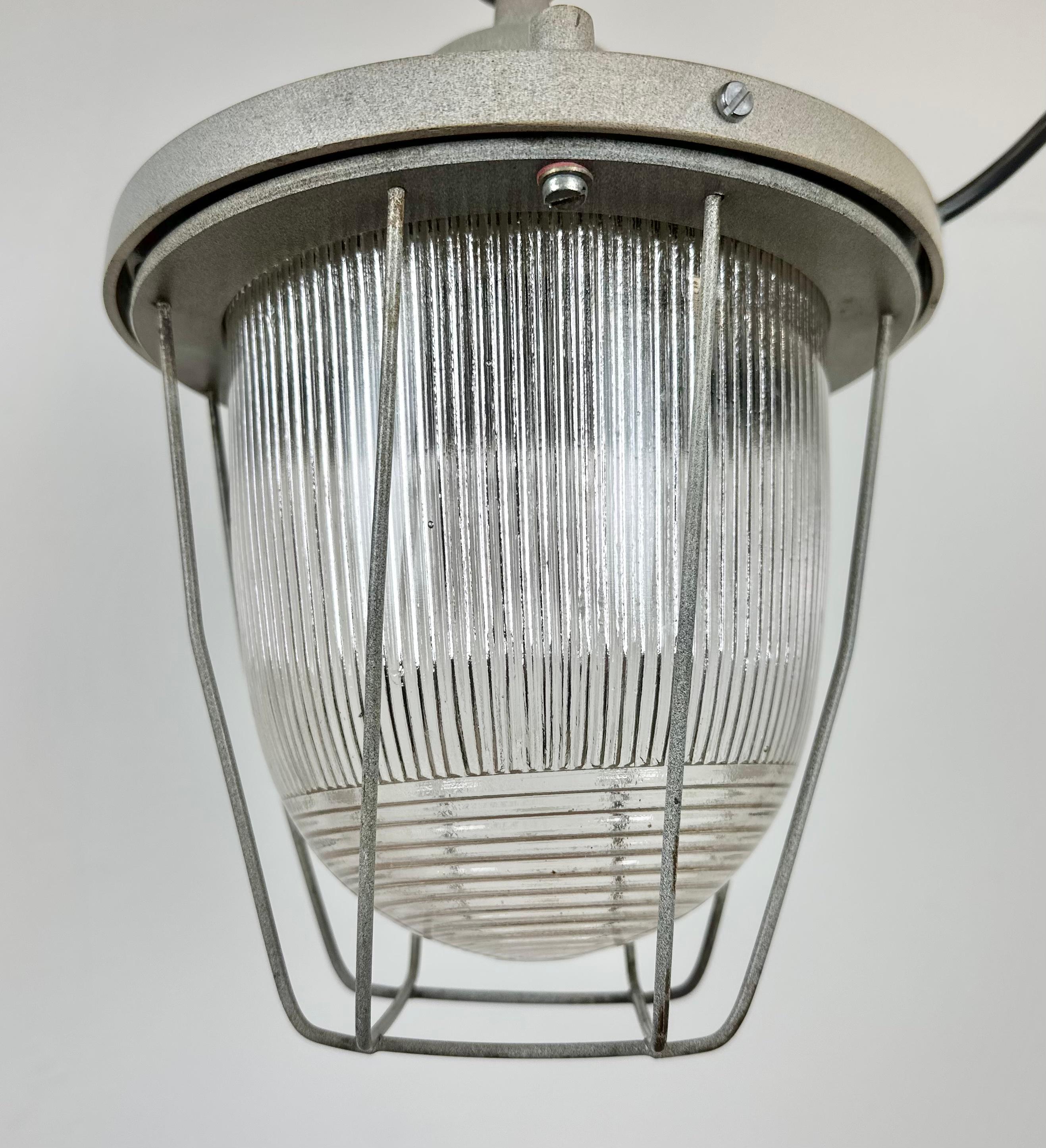 Late 20th Century Light Grey Industrial Bunker Light from Polam Gdansk, 1970s For Sale