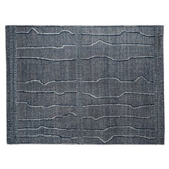 Light Grey & Navy Blue Striped Moroccan Design Area Rug