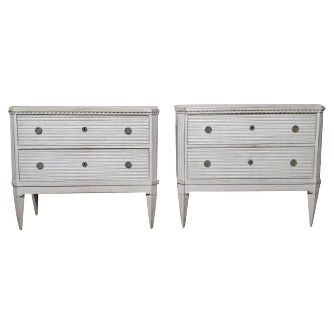 Light Grey Pair Gustavian Style Commodes, Sweden, circa 1870