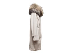 Light Grey Roberto Cavalli Virgin Wool Fur-Trimmed Coat Size IT 44
