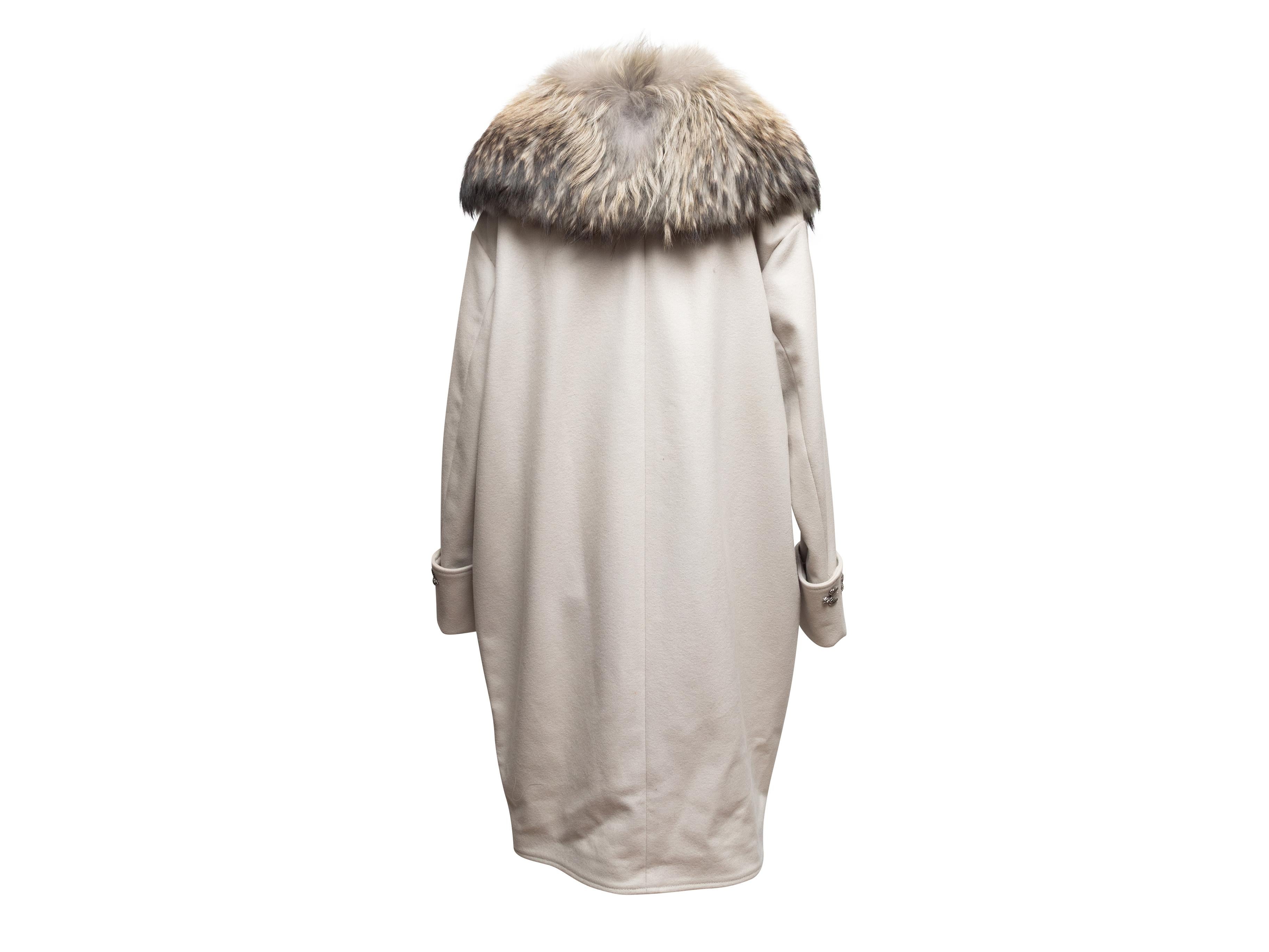 Gris Manteau en laine vierge bordée de fourrure gris Light Roberto Cavalli Taille IT 44 en vente