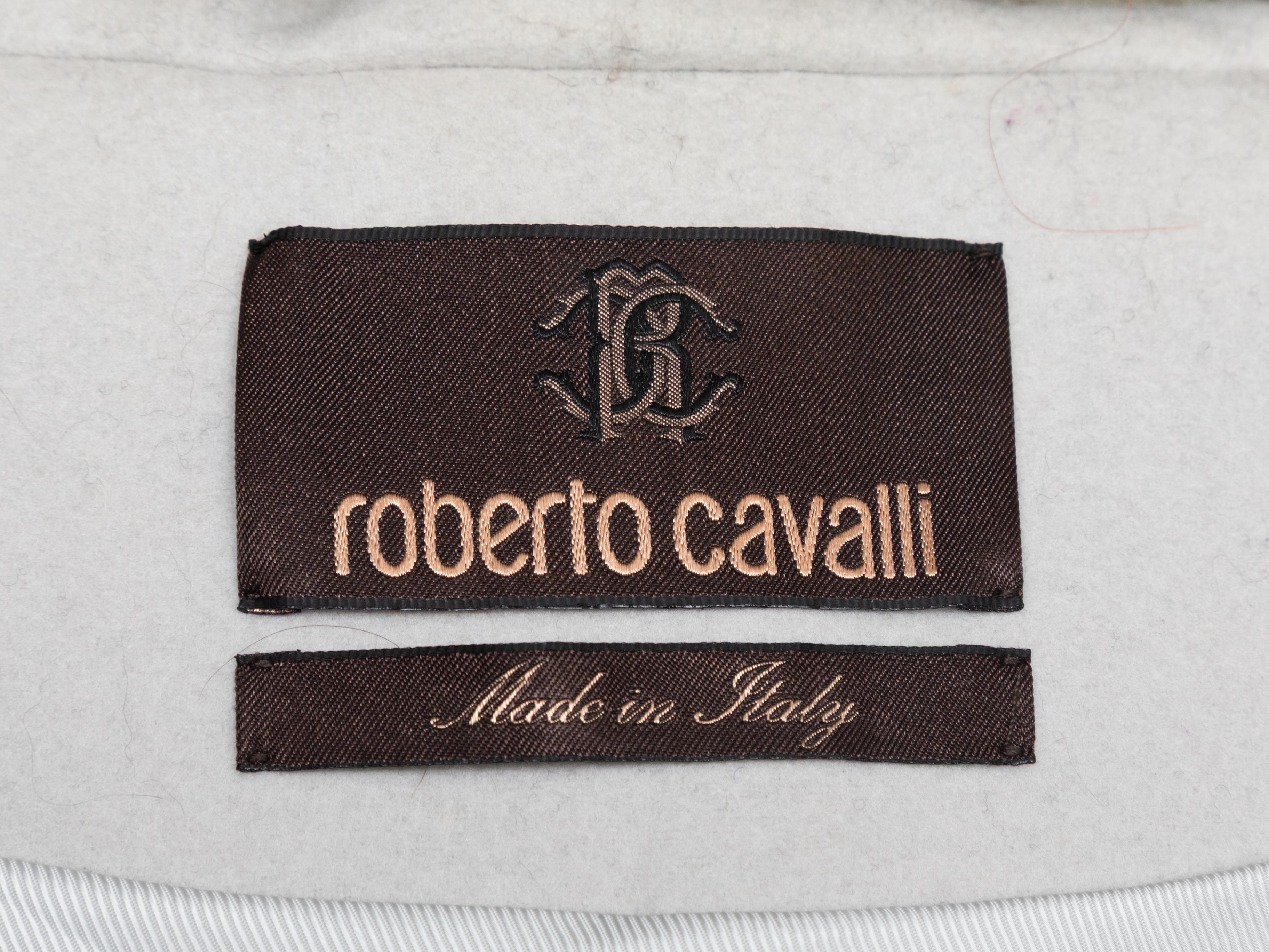 Manteau en laine vierge bordée de fourrure gris Light Roberto Cavalli Taille IT 44 Bon état - En vente à New York, NY