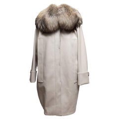 Manteau en laine vierge bordée de fourrure gris Light Roberto Cavalli Taille IT 44
