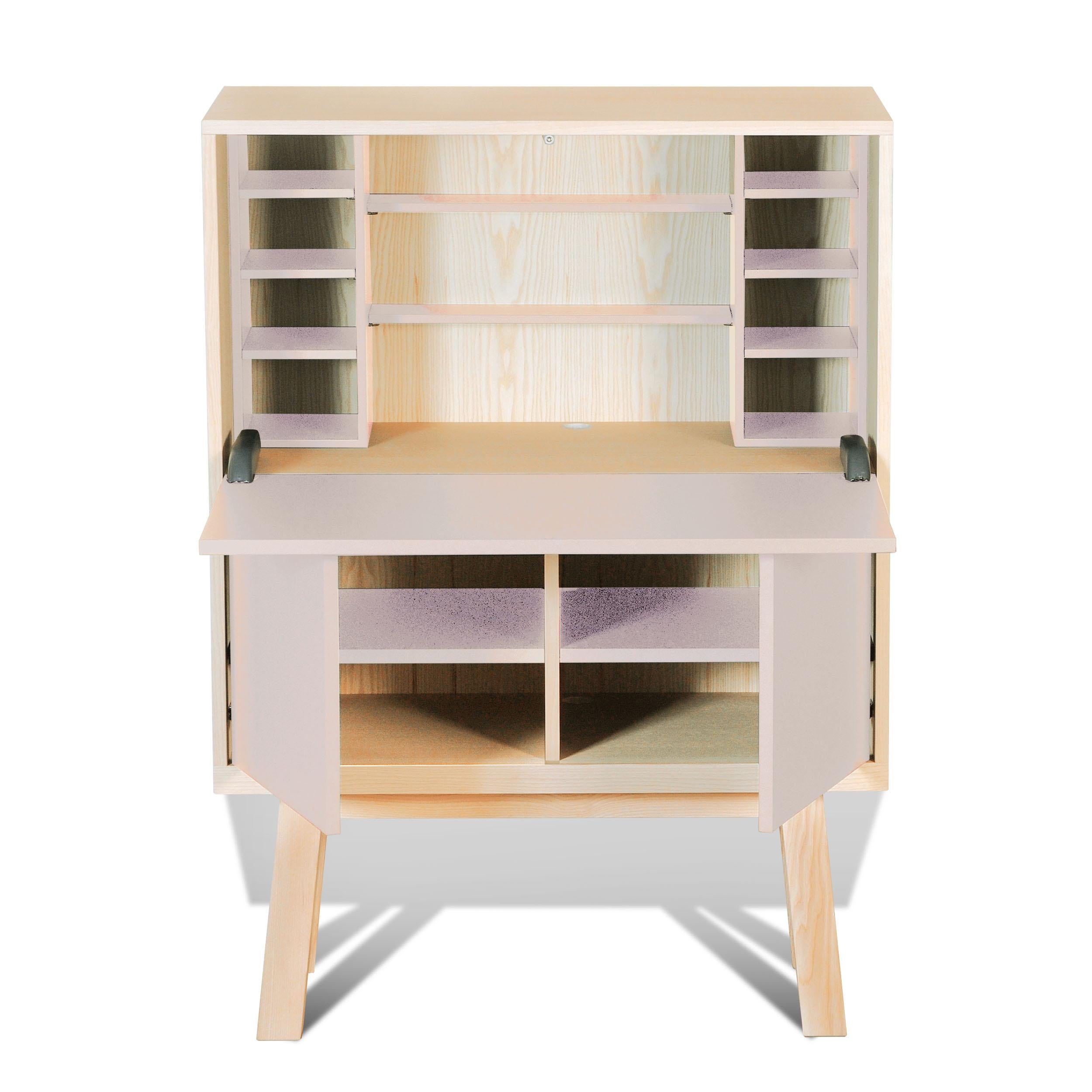 Sekretär-Schreibtisch im hellgrauen Design aus Esche, 11 Farben und 2 Breite verfügbar (Französisch) im Angebot
