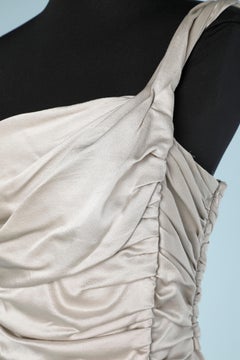 Light grey silk satin evening strapless dress Alberta Feretti
