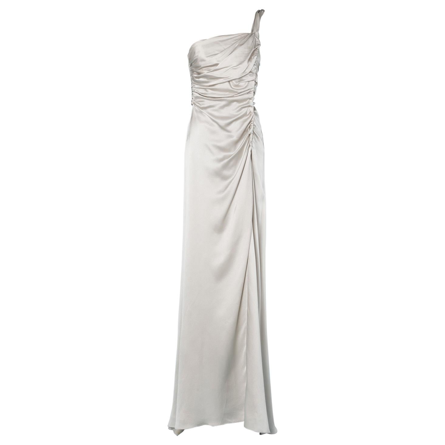 Light grey silk satin evening strapless dress Alberta Feretti at ...