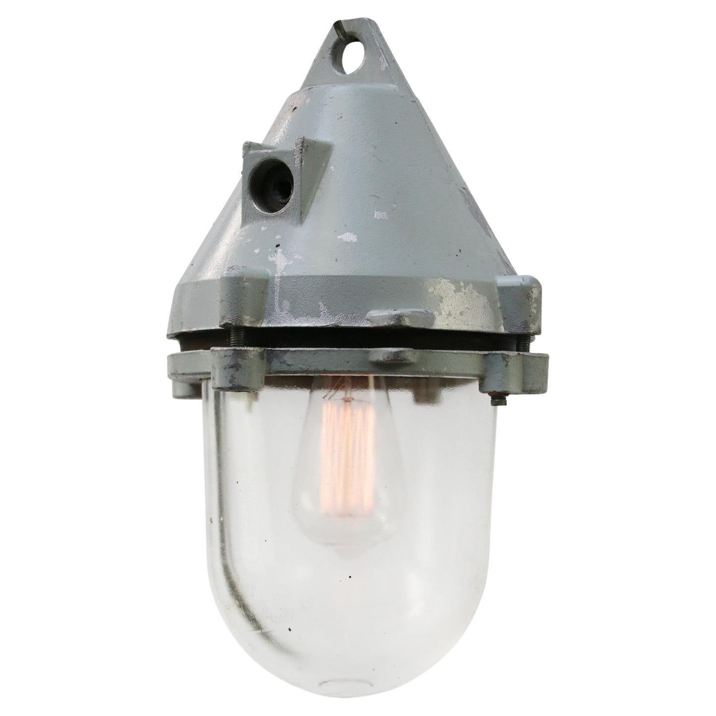 Light Grey Vintage Industrial Clear Glass Pendant Lights For Sale