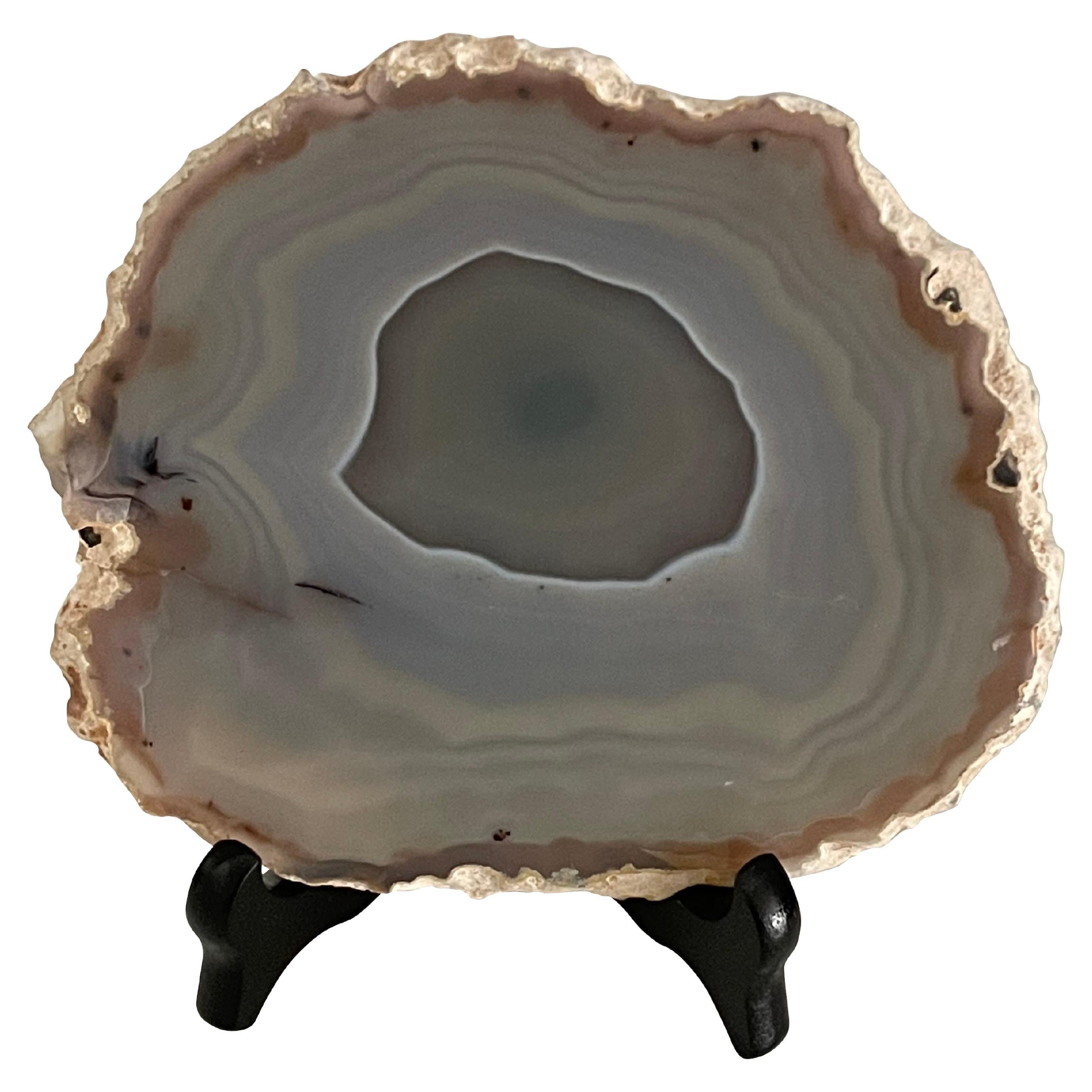 Light Grey With Light Olive Thin Slice Agate Sculpture, Brazil, Prehistoric For Sale