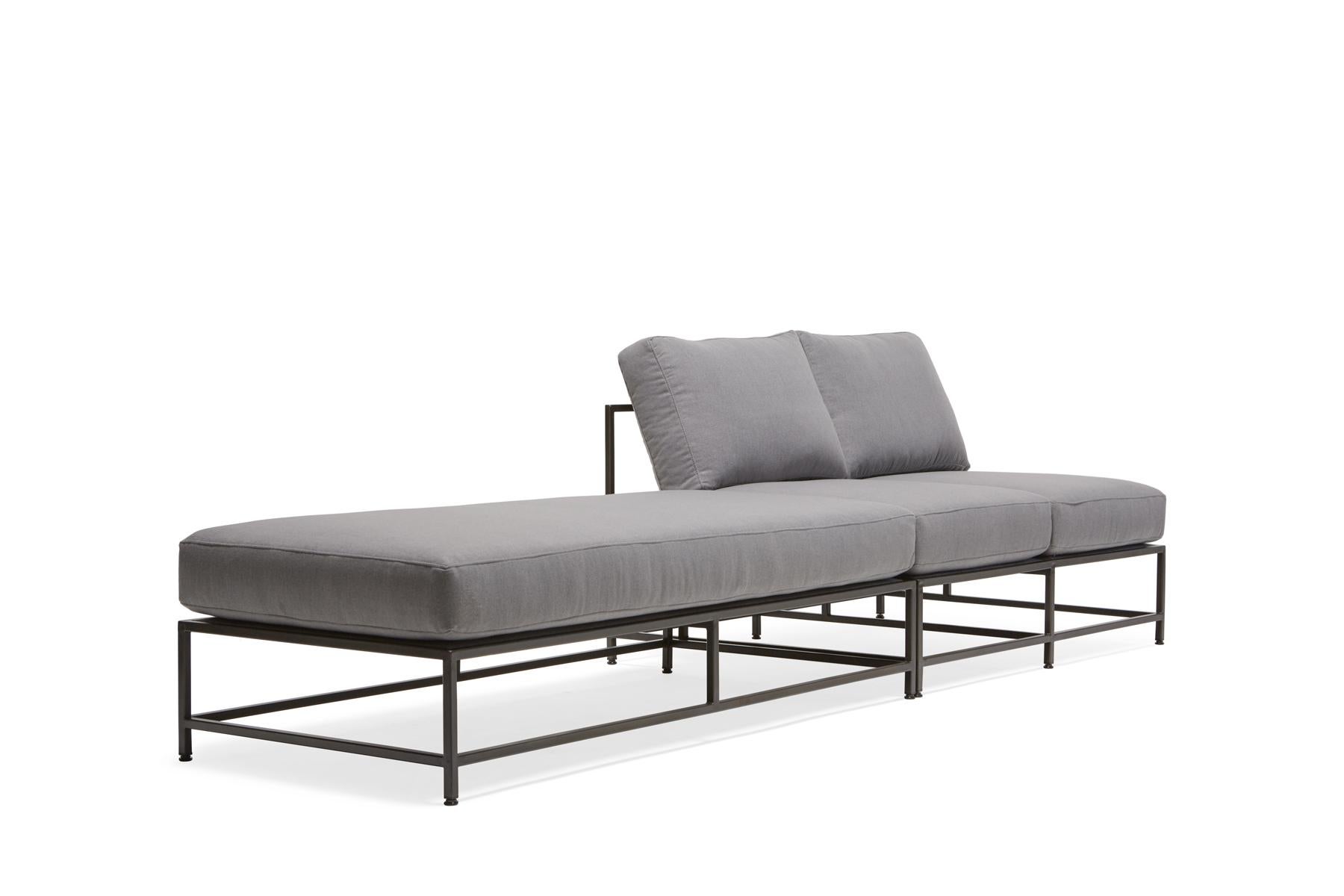 Contemporary Light Grey Wool and Blackened Steel L Sectional For Sale
