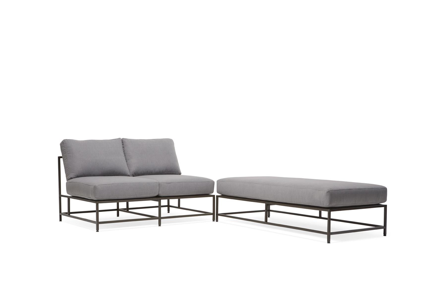 Light Grey Wool and Blackened Steel L Sectional For Sale 1