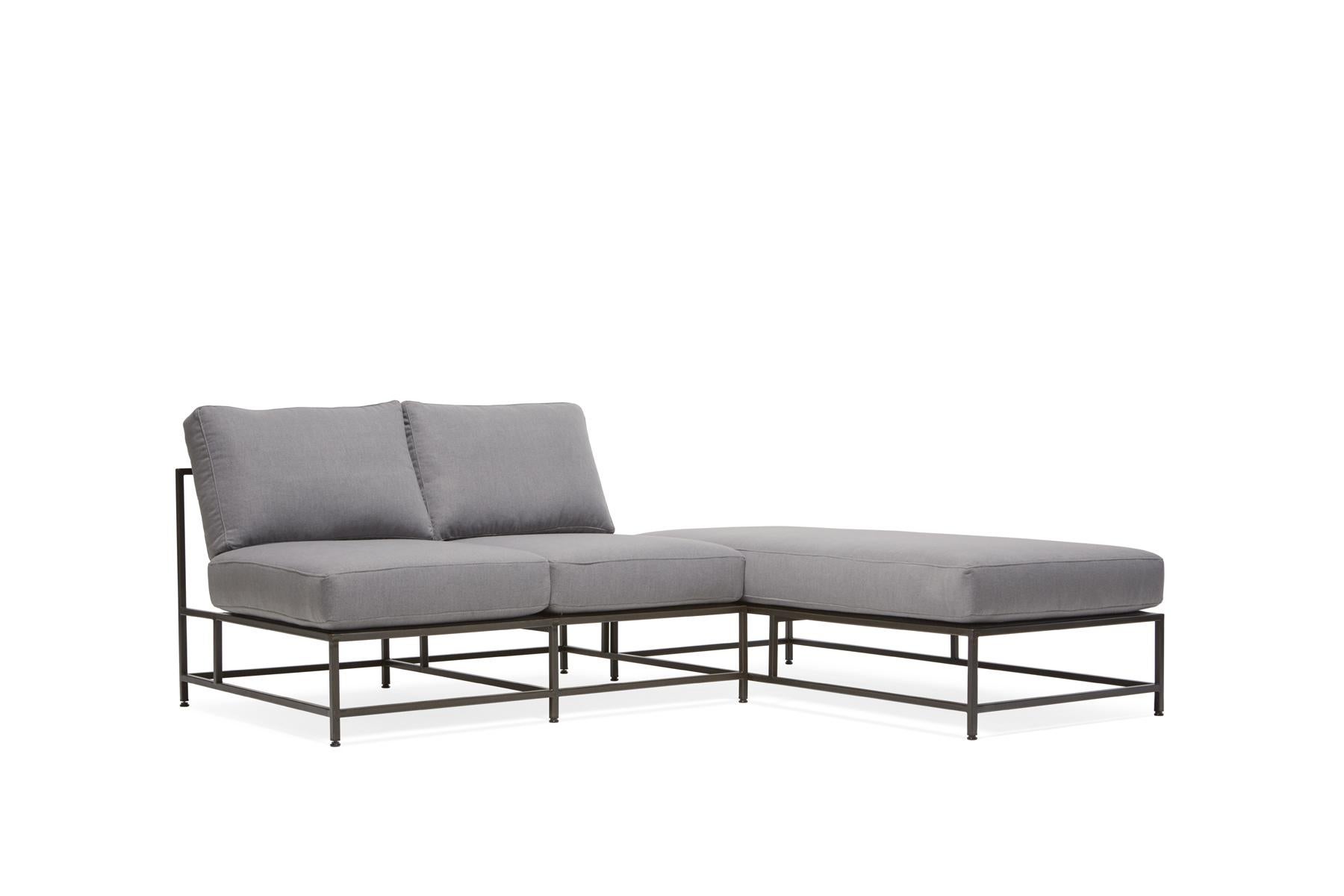 Light Grey Wool and Blackened Steel L Sectional For Sale 2