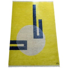 Tappeto  - Tappeto unico moderno geometrico giallo nero grigio bianco in lana rustico