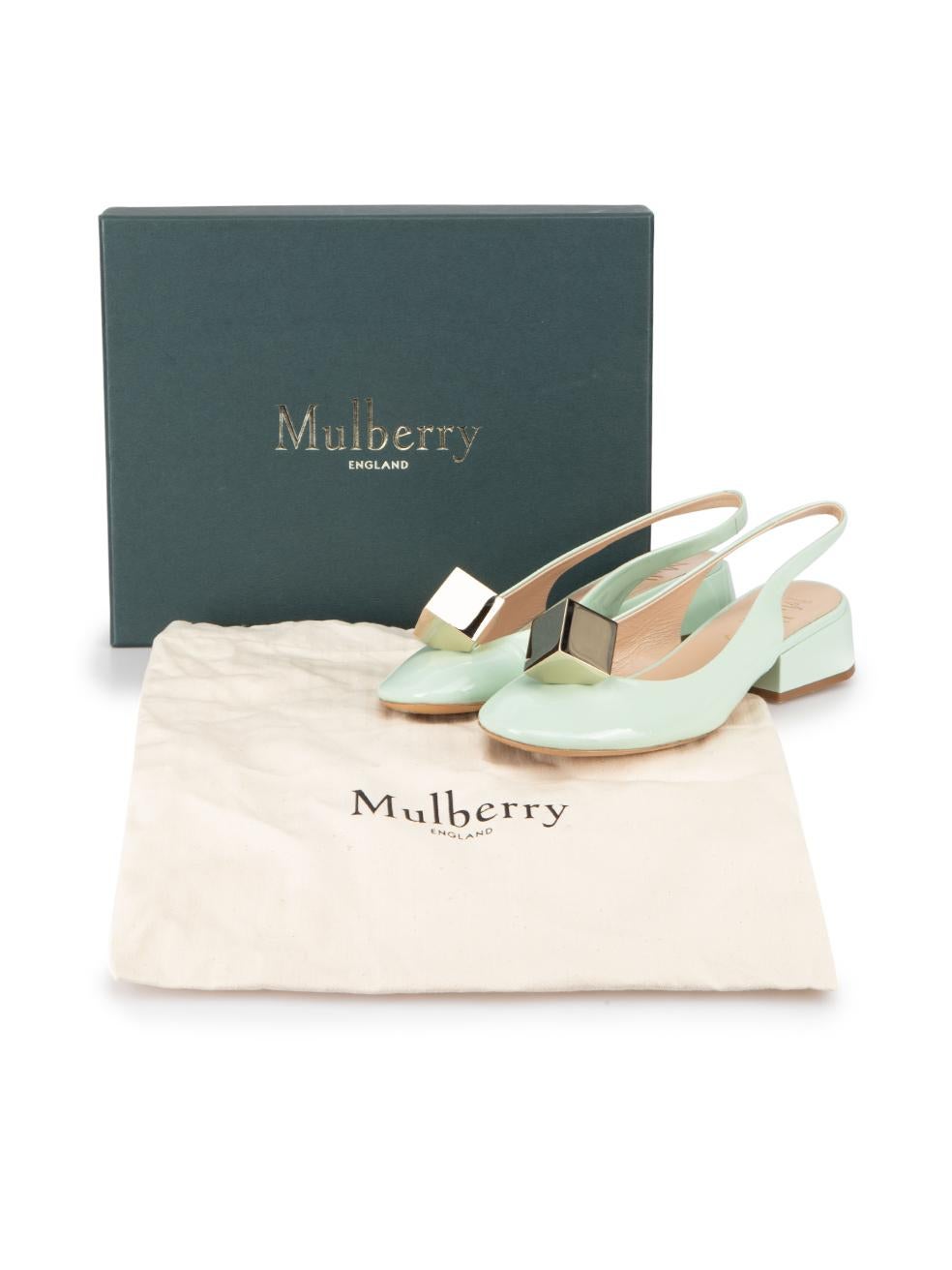 Mulberry Light Jade Patent Leather Jewel Detail Sling Back 30 Pumps Size IT 36 For Sale 1